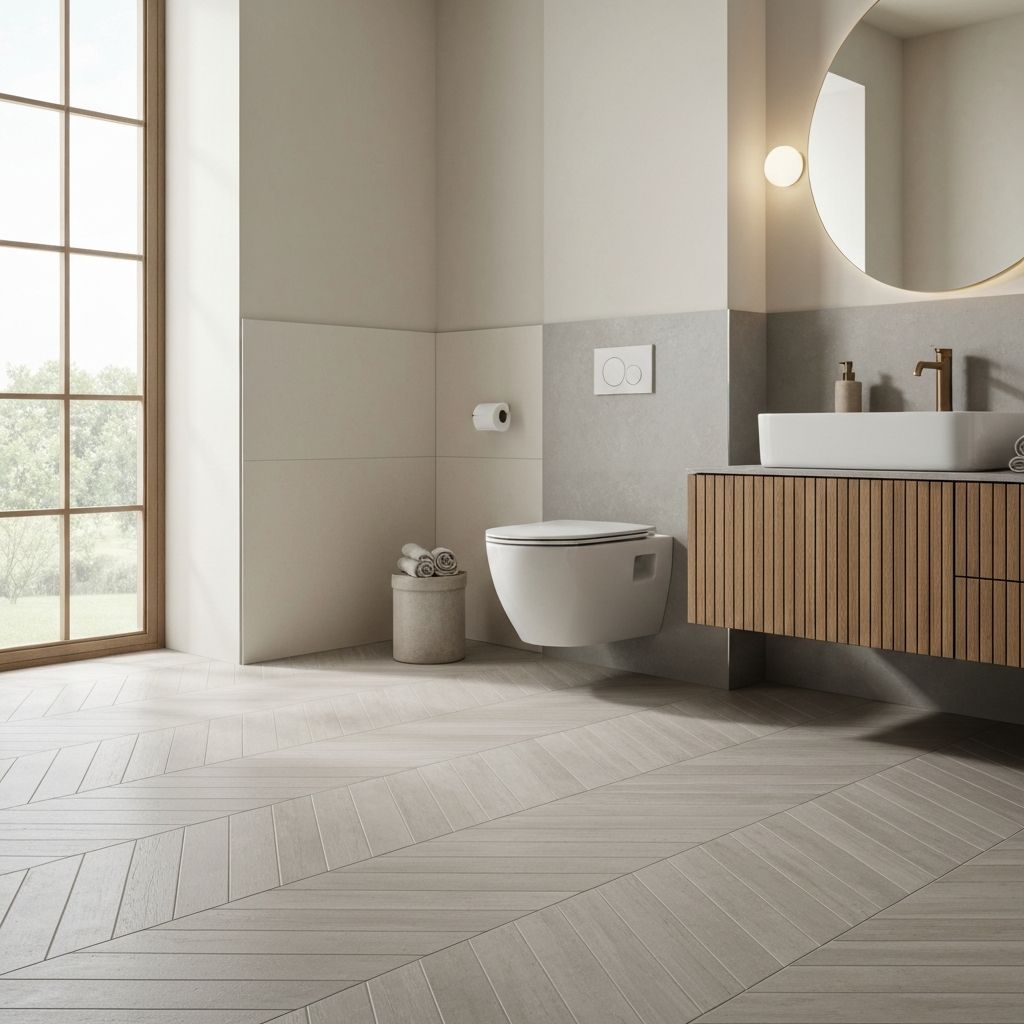 Precision tiling work in a modern bathroom